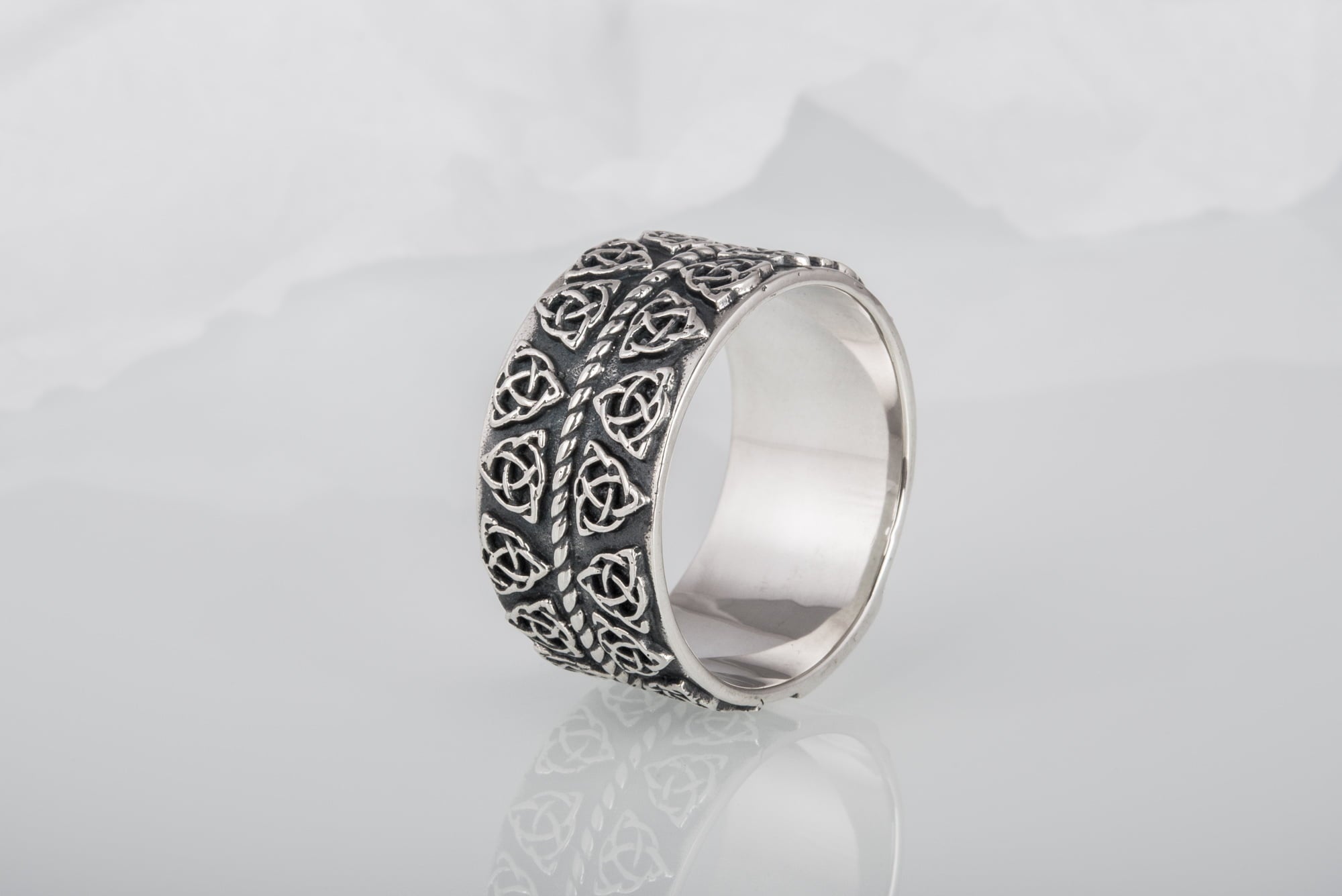 Celtic Ring with Triquetra Symbols Sterling Silver Pagan Jewelry - vikingworkshop