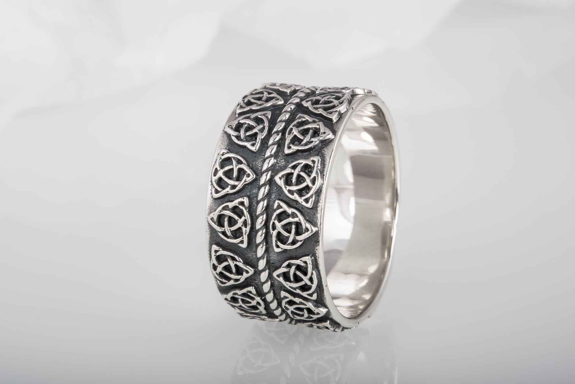 Celtic Ring with Triquetra Symbols Sterling Silver Pagan Jewelry - vikingworkshop