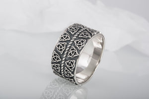 Celtic Ring with Triquetra Symbols Sterling Silver Pagan Jewelry - vikingworkshop