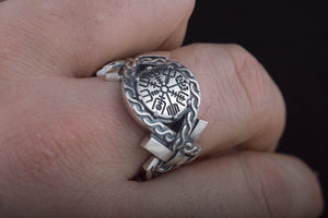 Vegvisir Symbol with Norse Ornament Ring Norse Jewelry - vikingworkshop