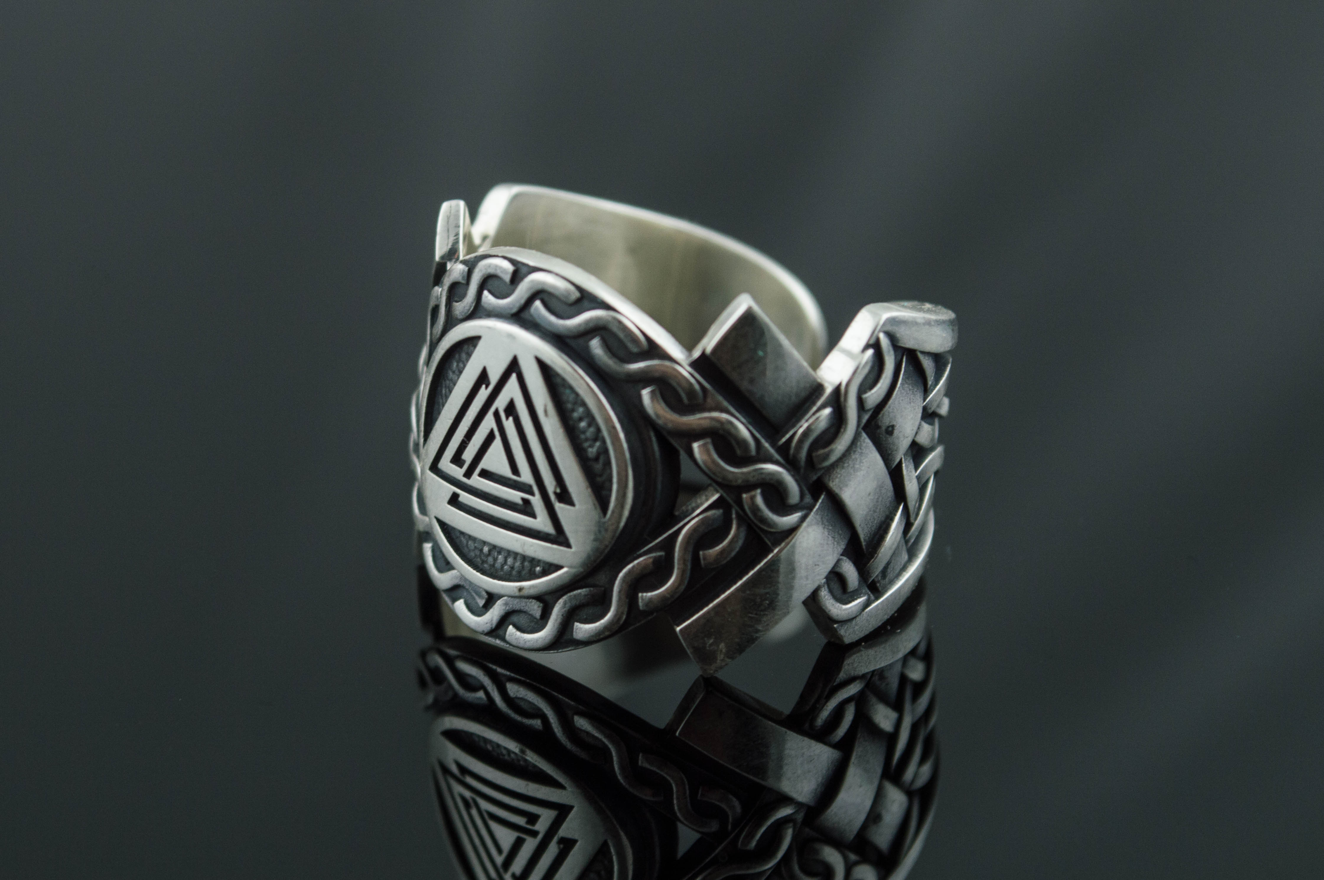 Valknut Symbol with Norse Ornament Ring Viking Jewelry - vikingworkshop