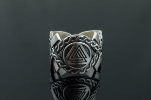 Valknut Symbol with Norse Ornament Ring Viking Jewelry - vikingworkshop