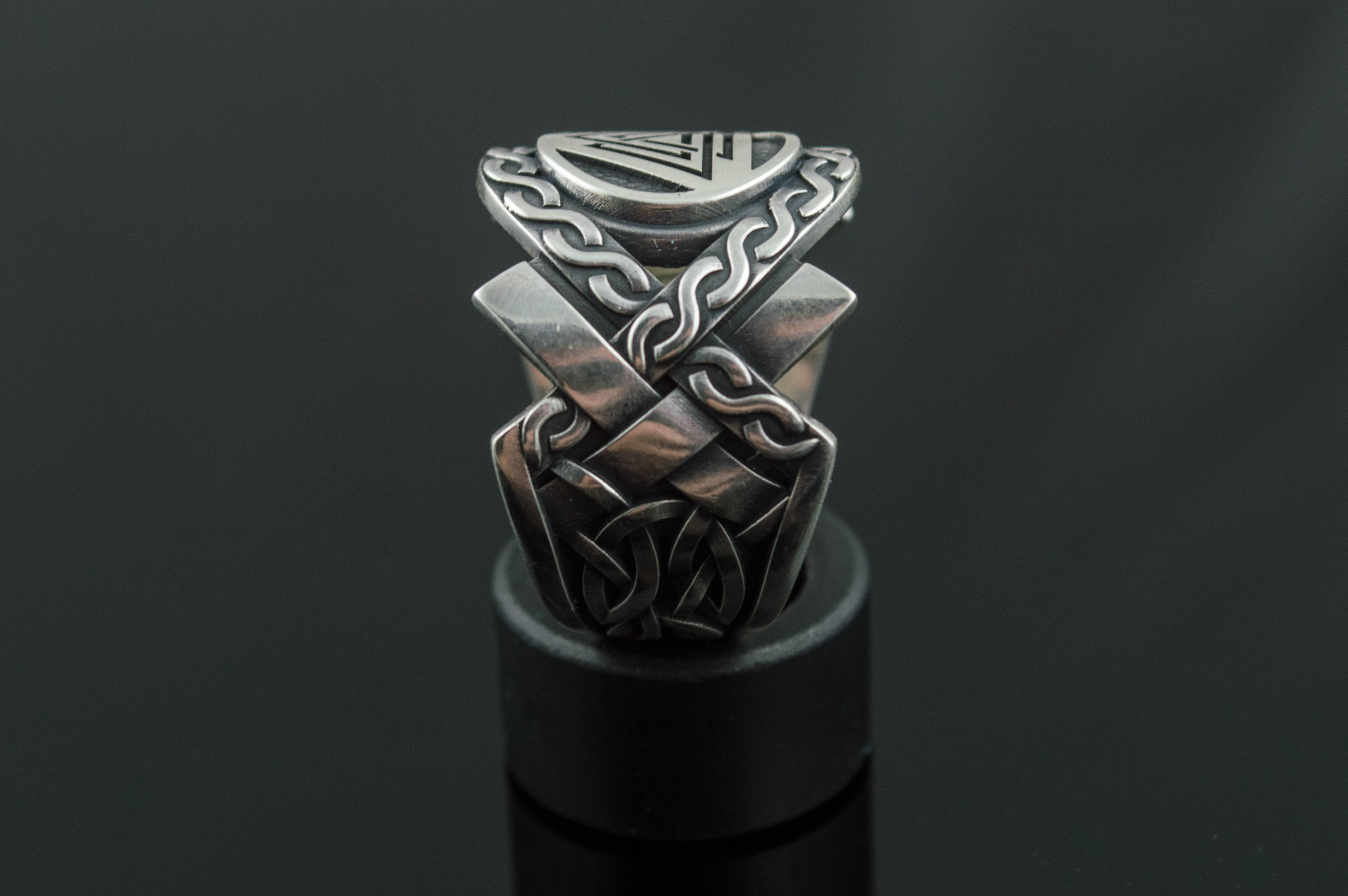 Valknut Symbol with Norse Ornament Ring Viking Jewelry - vikingworkshop