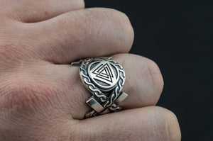 Valknut Symbol with Norse Ornament Ring Viking Jewelry - vikingworkshop