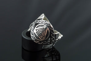 Valknut Symbol with Norse Ornament Ring Viking Jewelry - vikingworkshop