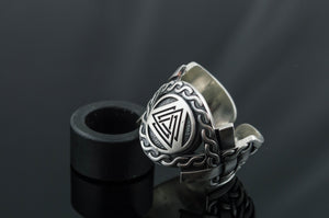 Valknut Symbol with Norse Ornament Ring Viking Jewelry - vikingworkshop