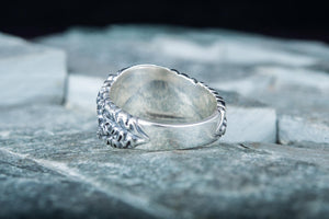 Helm of Awe Symbol with Oak Leaves and Acorns Sterling Silver Norse Ring - vikingworkshop