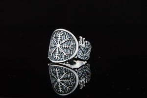 Helm of Awe Symbol with Viking Ornament Sterling Silver Norse Jewelry - vikingworkshop