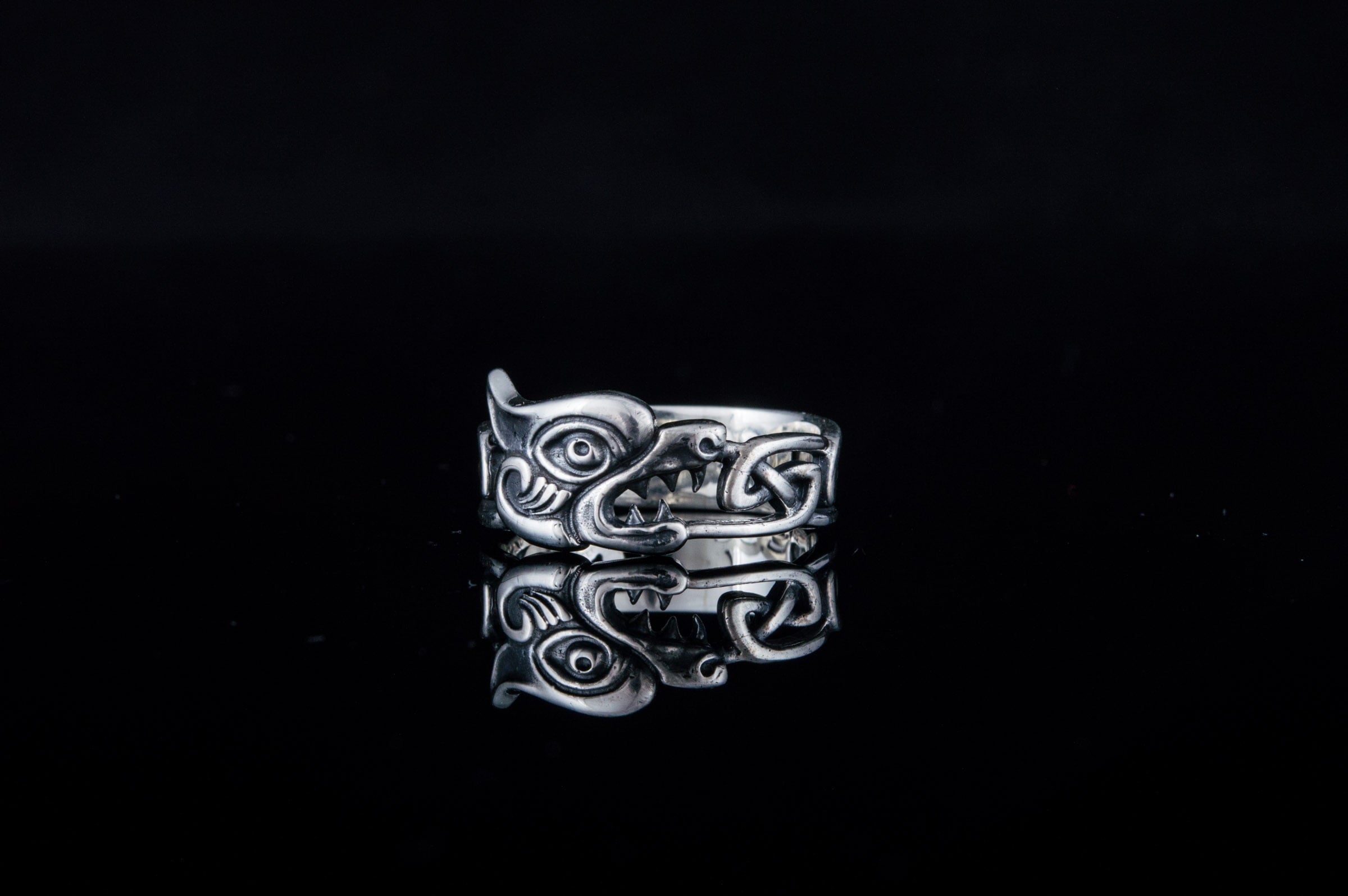 Fenrir Ring with Viking Ornament Sterling Silver Norse Jewelry - vikingworkshop