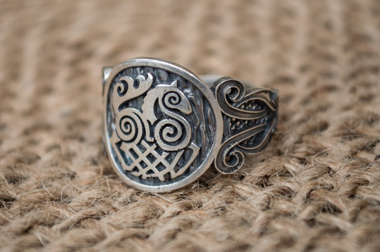 Sleipnir Symbol with Viking Ornament Sterling Silver Norse Jewelry - vikingworkshop