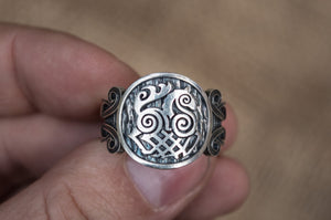 Sleipnir Symbol with Viking Ornament Sterling Silver Norse Jewelry - vikingworkshop