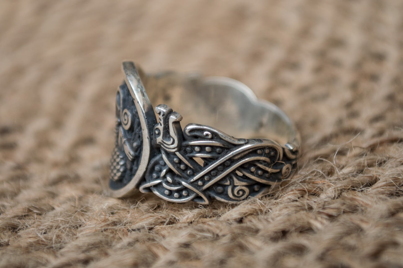 Animal Symbol with Norse Ornament Sterling Silver Unique Jewelry - vikingworkshop