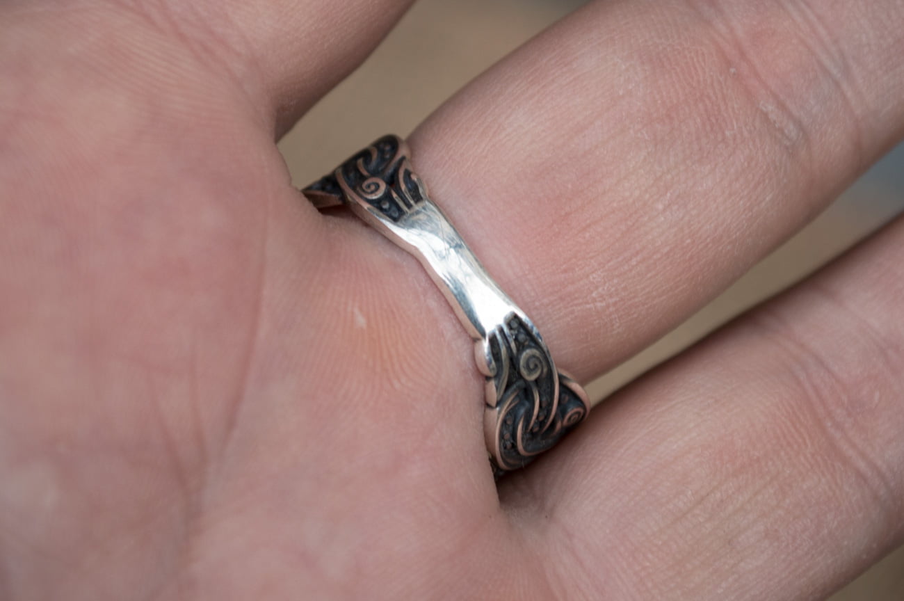 Animal Symbol with Norse Ornament Sterling Silver Unique Jewelry - vikingworkshop