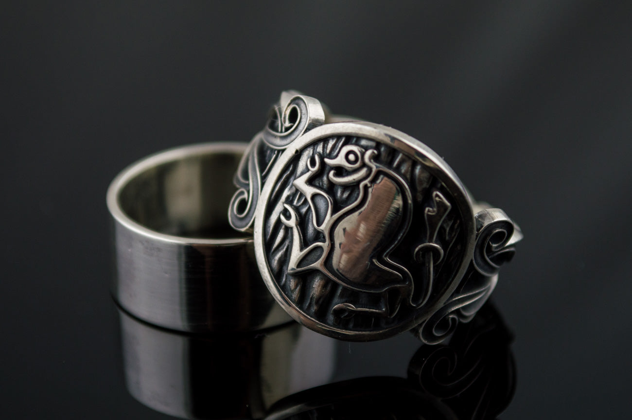 Animal Symbol with Viking Ornament Sterling Silver Norse Jewelry - vikingworkshop