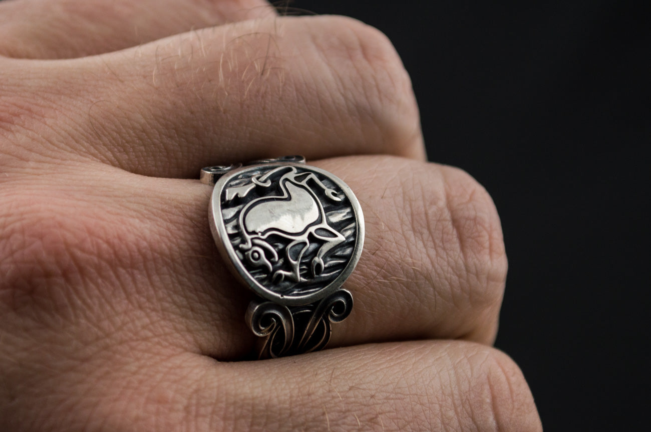 Animal Symbol with Viking Ornament Sterling Silver Norse Jewelry - vikingworkshop