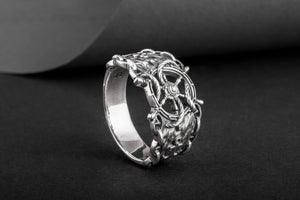 Ship Steering Wheel Symbol Ring with Anchor and Chain Sterling Silver Unique Jewelry - vikingworkshop