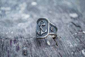 Anchor Symbol Sterling Silver Norse Ring - vikingworkshop