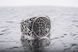 Yggdrasil Symbol with Mammen Style Sterling Silver Norse Ring - vikingworkshop