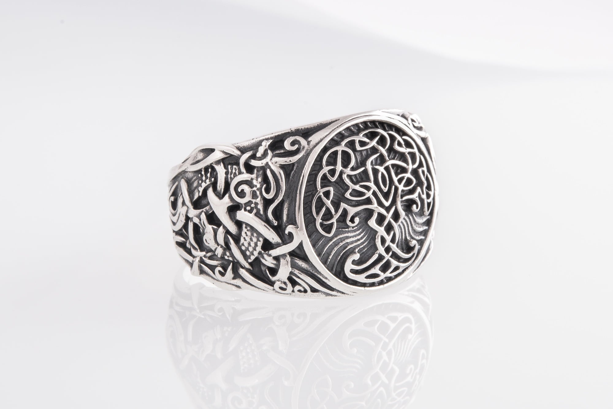 Yggdrasil Symbol with Mammen Style Sterling Silver Norse Ring - vikingworkshop