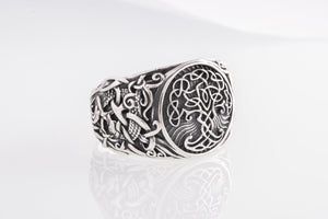 Yggdrasil Symbol with Mammen Style Sterling Silver Norse Ring - vikingworkshop