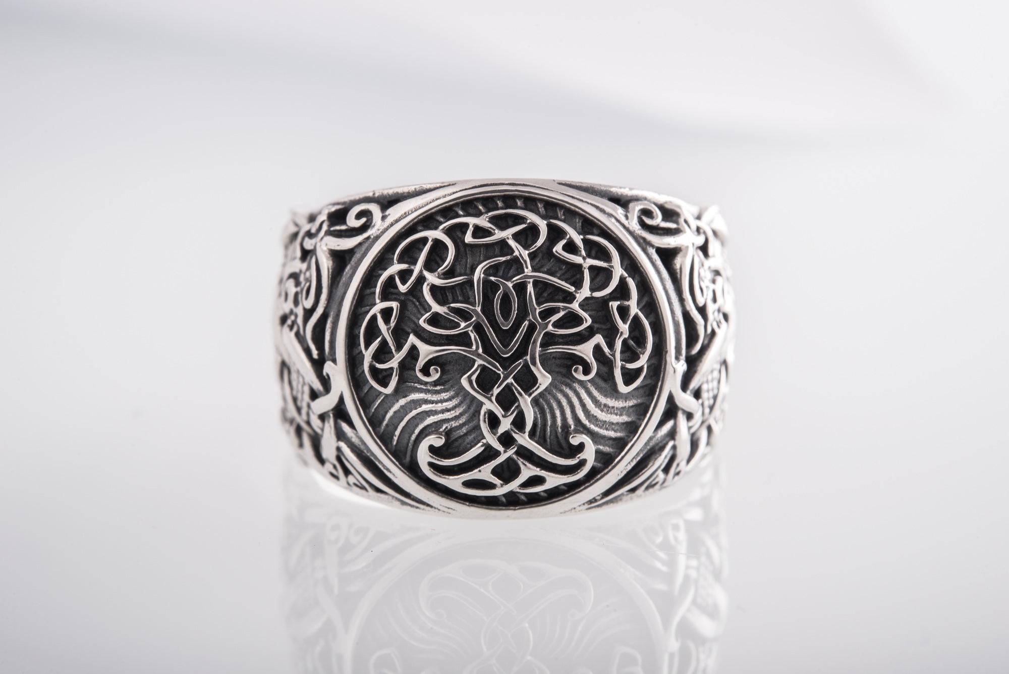 Yggdrasil Symbol with Mammen Style Sterling Silver Norse Ring - vikingworkshop