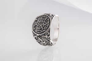 Yggdrasil Symbol with Mammen Style Sterling Silver Norse Ring - vikingworkshop