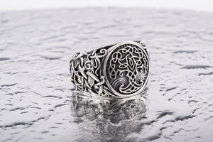 Yggdrasil Symbol with Mammen Style Sterling Silver Norse Ring - vikingworkshop