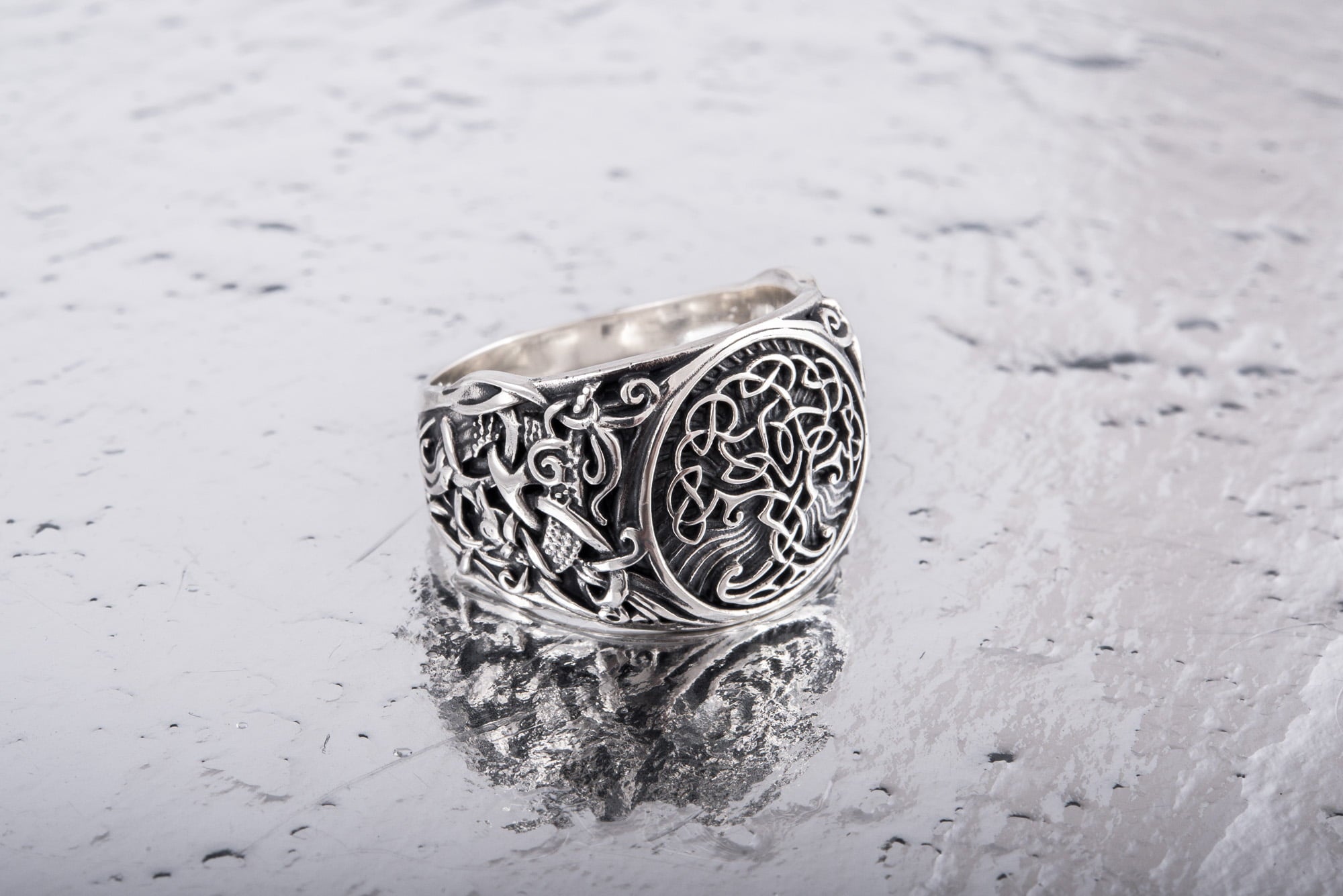 Yggdrasil Symbol with Mammen Style Sterling Silver Norse Ring - vikingworkshop