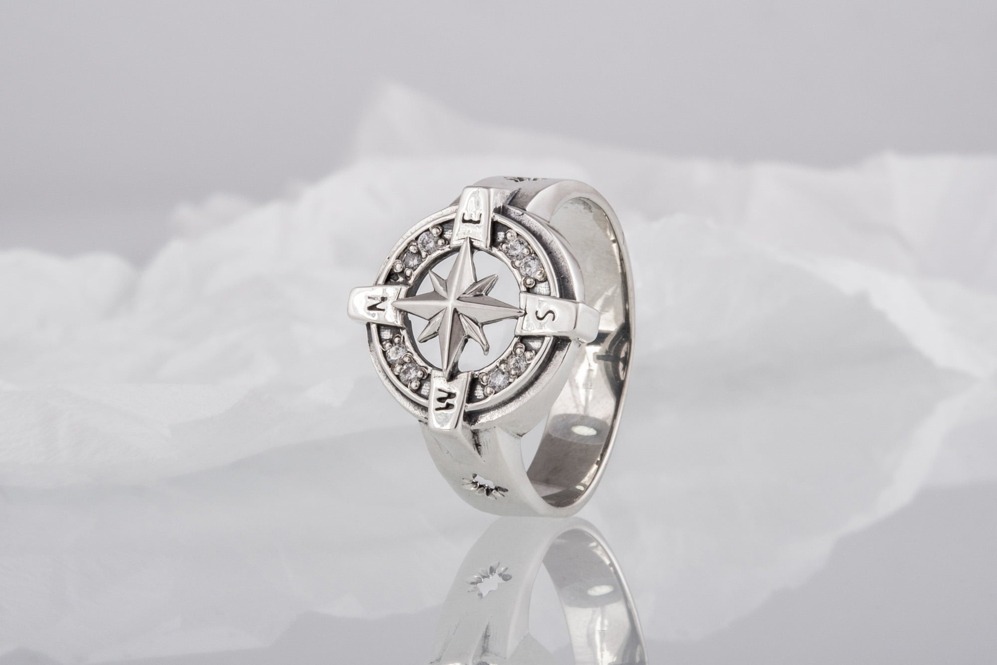 Compass Symbol Ring with Gem Sterling Silver Unique Jewelry - vikingworkshop