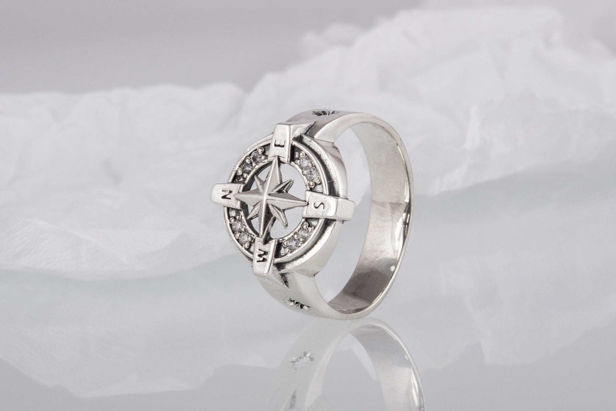 Compass Symbol Ring with Gem Sterling Silver Unique Jewelry - vikingworkshop