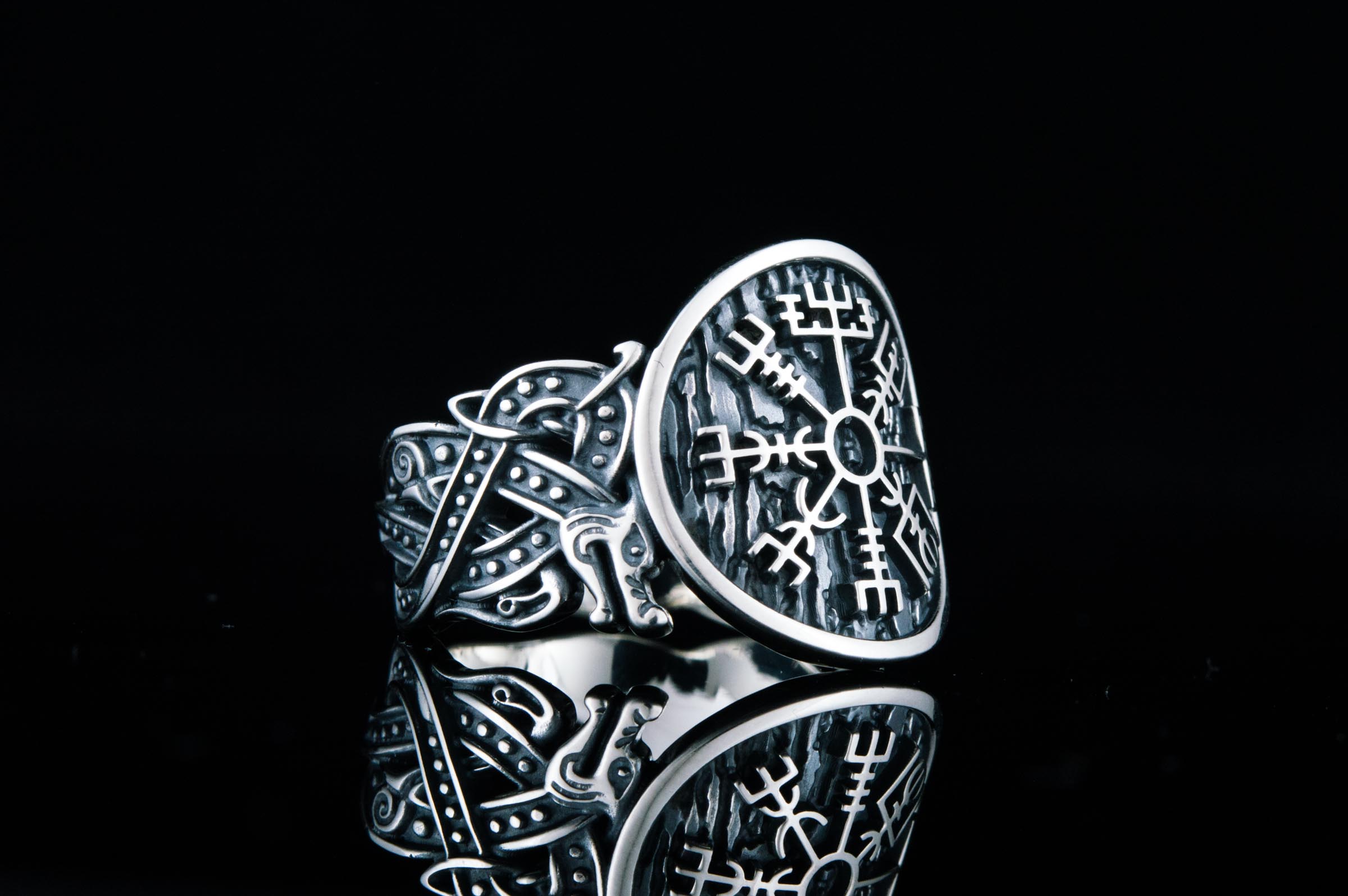 Vegvisir Symbol with Norse Ornament Sterling Silver Unique Jewelry - vikingworkshop