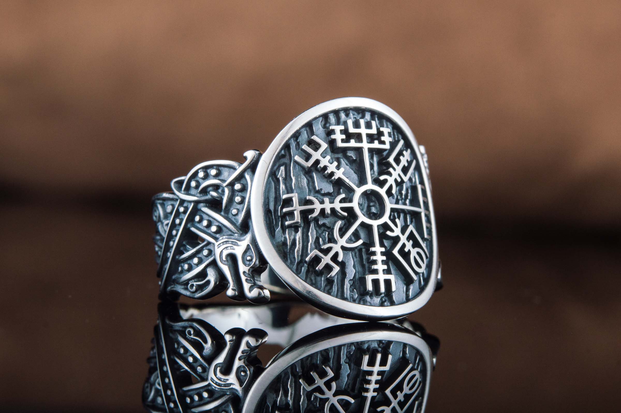 Vegvisir Symbol with Norse Ornament Sterling Silver Unique Jewelry - vikingworkshop