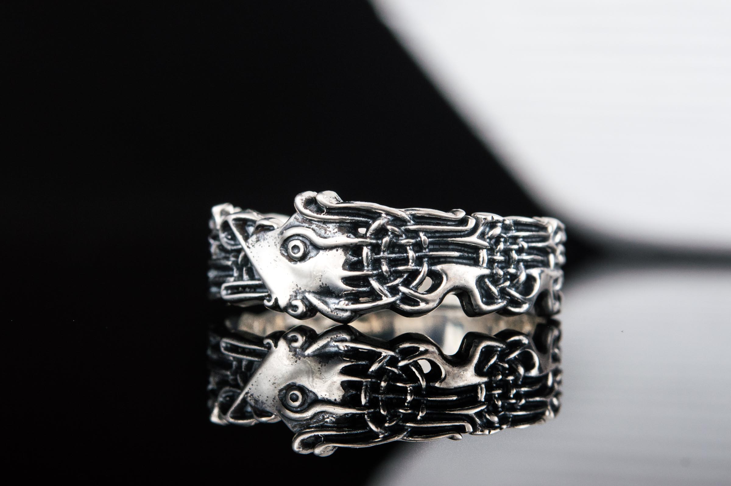 Fenrir Ring Handcrafted Sterling Silver Viking Jewelry - vikingworkshop