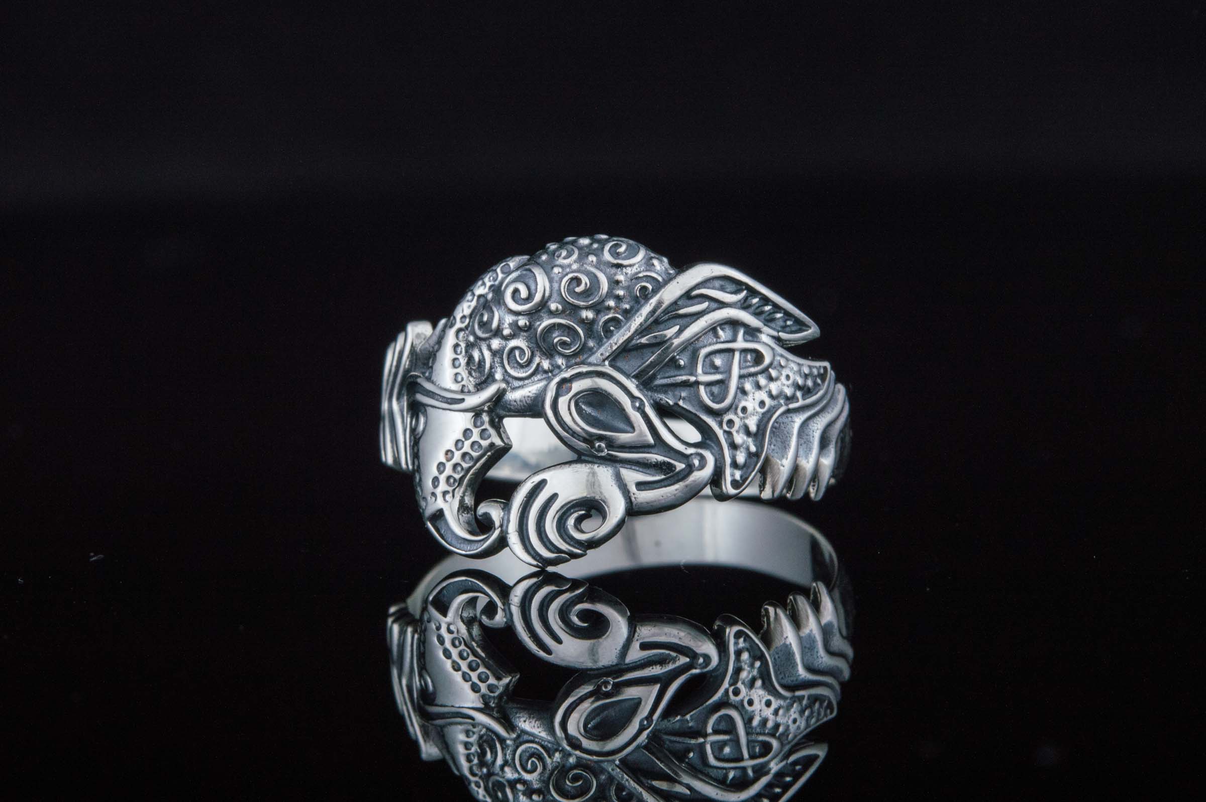 Unique Raven Ring Sterling Silver Norse Jewelry - vikingworkshop