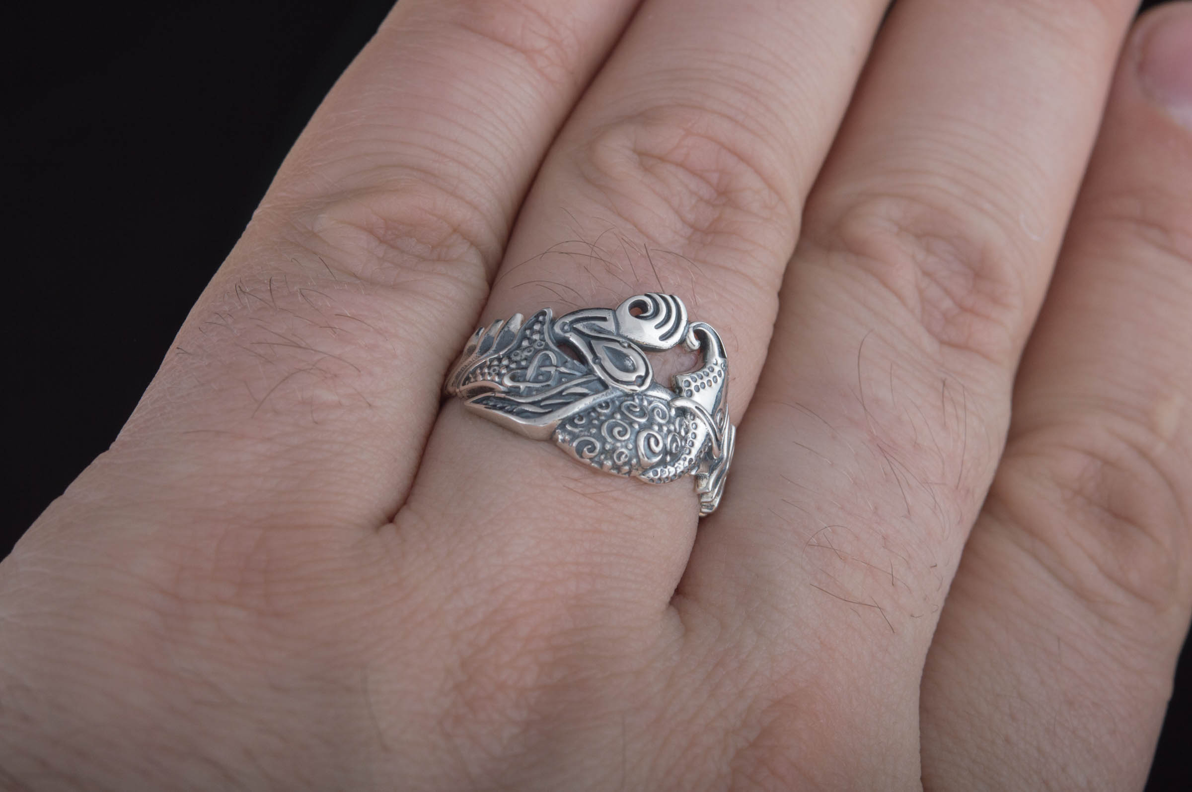 Unique Raven Ring Sterling Silver Norse Jewelry - vikingworkshop