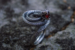 Snake Ring with Cubic Zirconia Sterling Silver Unique Jewelry - vikingworkshop