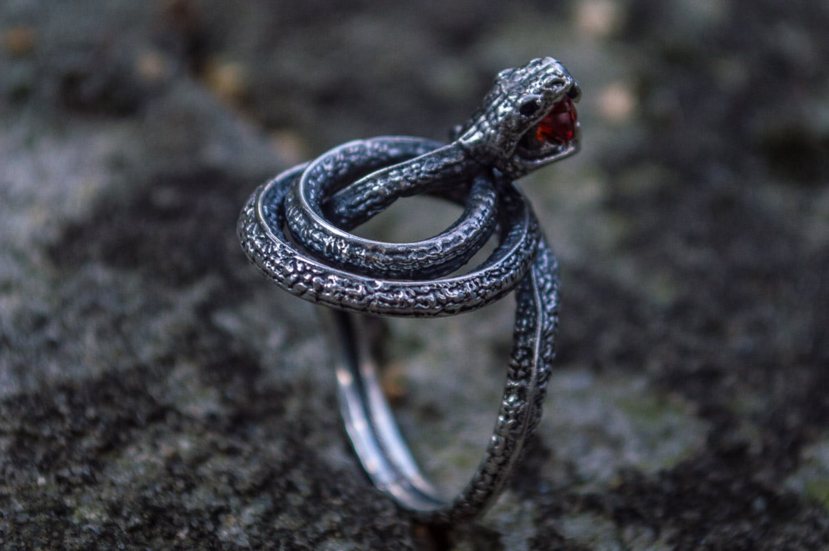 Snake Ring with Cubic Zirconia Sterling Silver Unique Jewelry