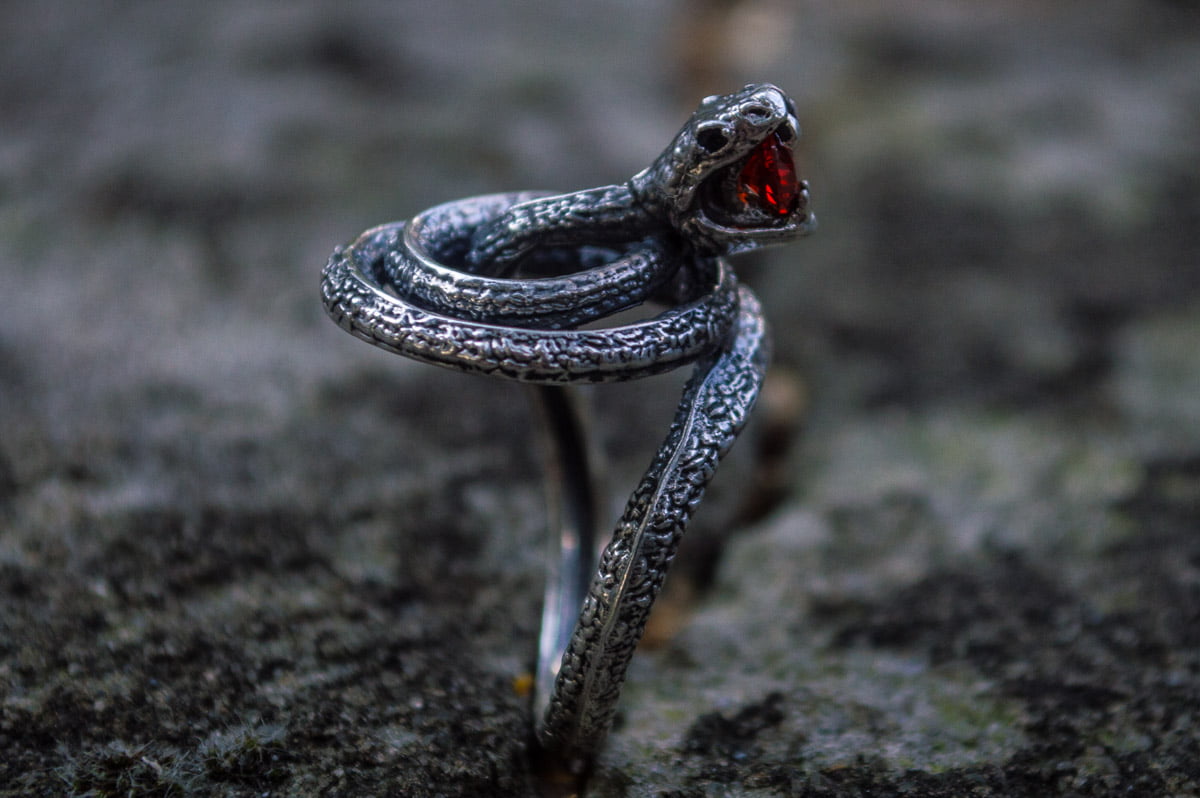 Snake Ring with Cubic Zirconia Sterling Silver Unique Jewelry - vikingworkshop