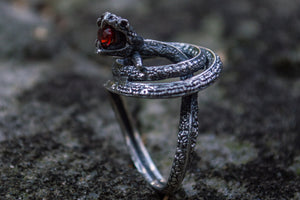 Snake Ring with Cubic Zirconia Sterling Silver Unique Jewelry - vikingworkshop