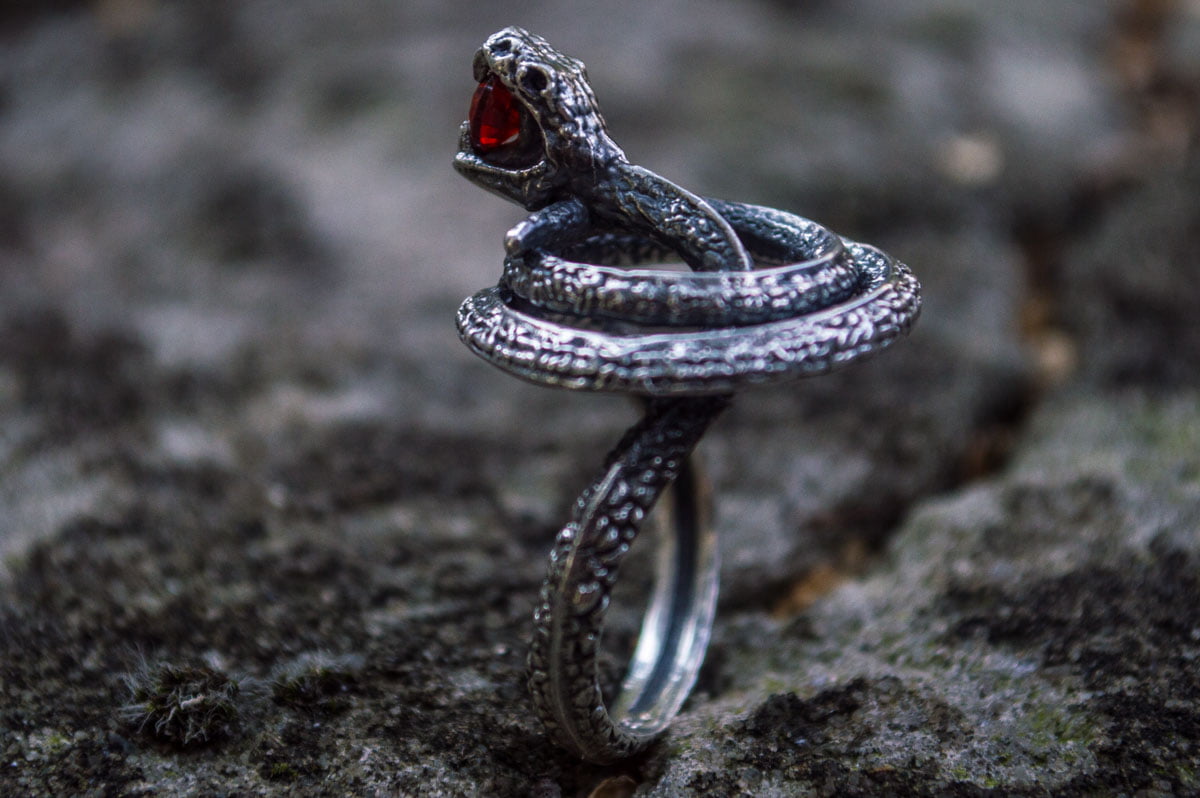 Snake Ring with Cubic Zirconia Sterling Silver Unique Jewelry - vikingworkshop