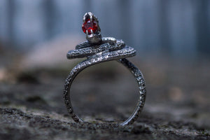 Snake Ring with Cubic Zirconia Sterling Silver Unique Jewelry - vikingworkshop