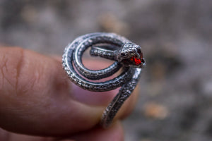 Snake Ring with Cubic Zirconia Sterling Silver Unique Jewelry - vikingworkshop