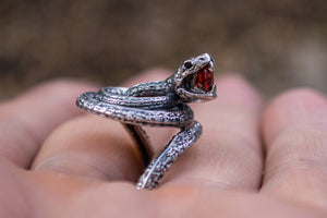 Snake Ring with Cubic Zirconia Sterling Silver Unique Jewelry - vikingworkshop