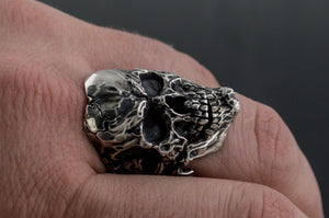 Unique Skull Ring Sterling Silver Biker Jewelry - vikingworkshop