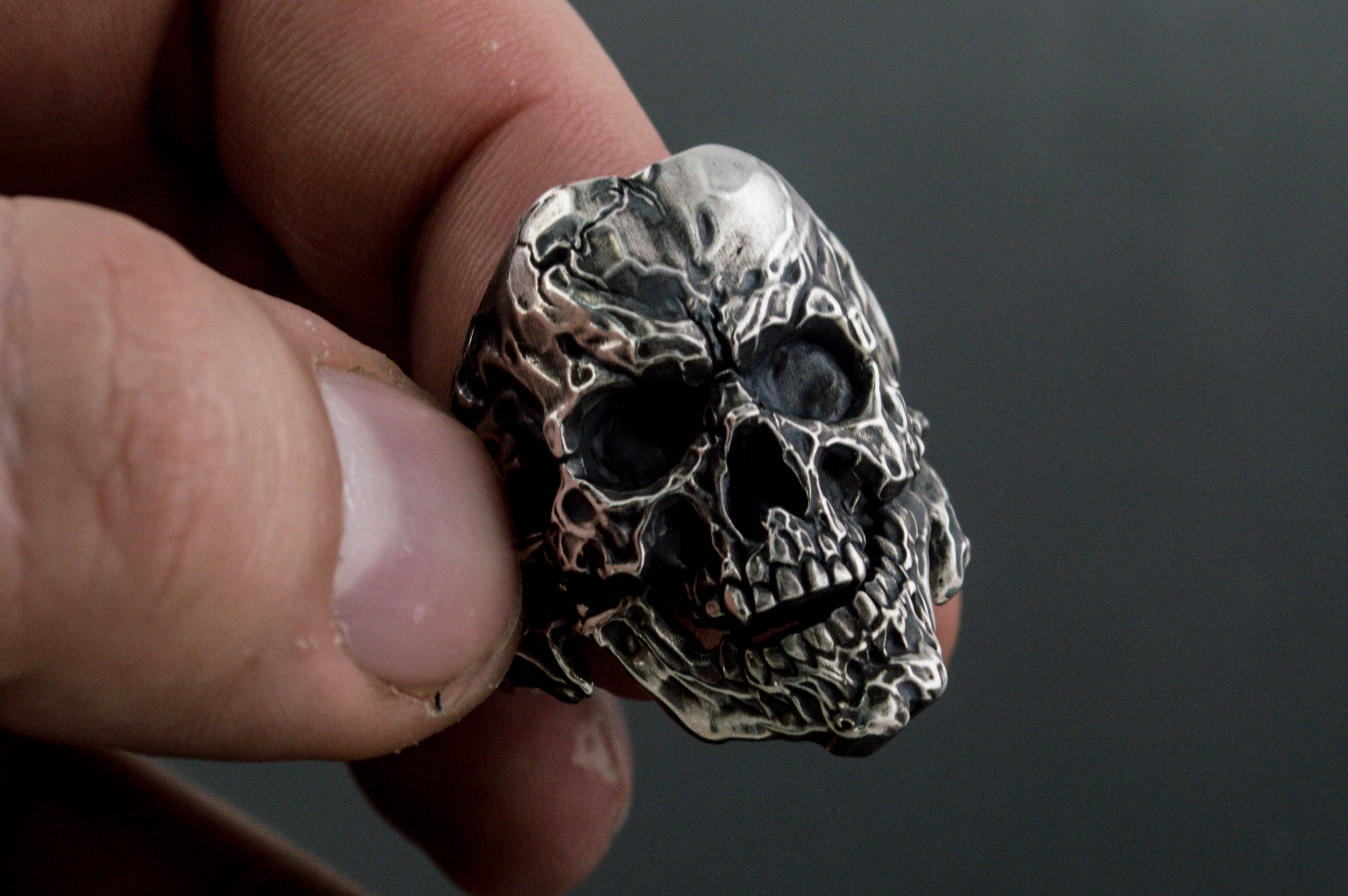Unique Skull Ring Sterling Silver Biker Jewelry - vikingworkshop