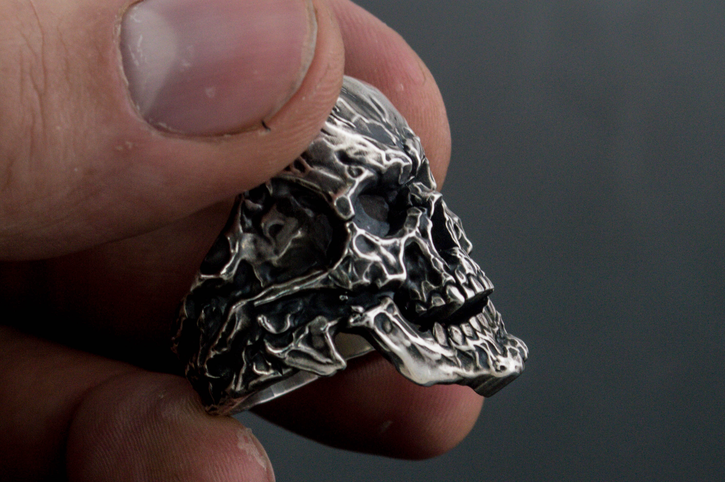 Unique Skull Ring Sterling Silver Biker Jewelry - vikingworkshop