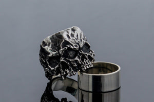 Twins Skull Ring Sterling Silver Unique Biker Jewelry - vikingworkshop