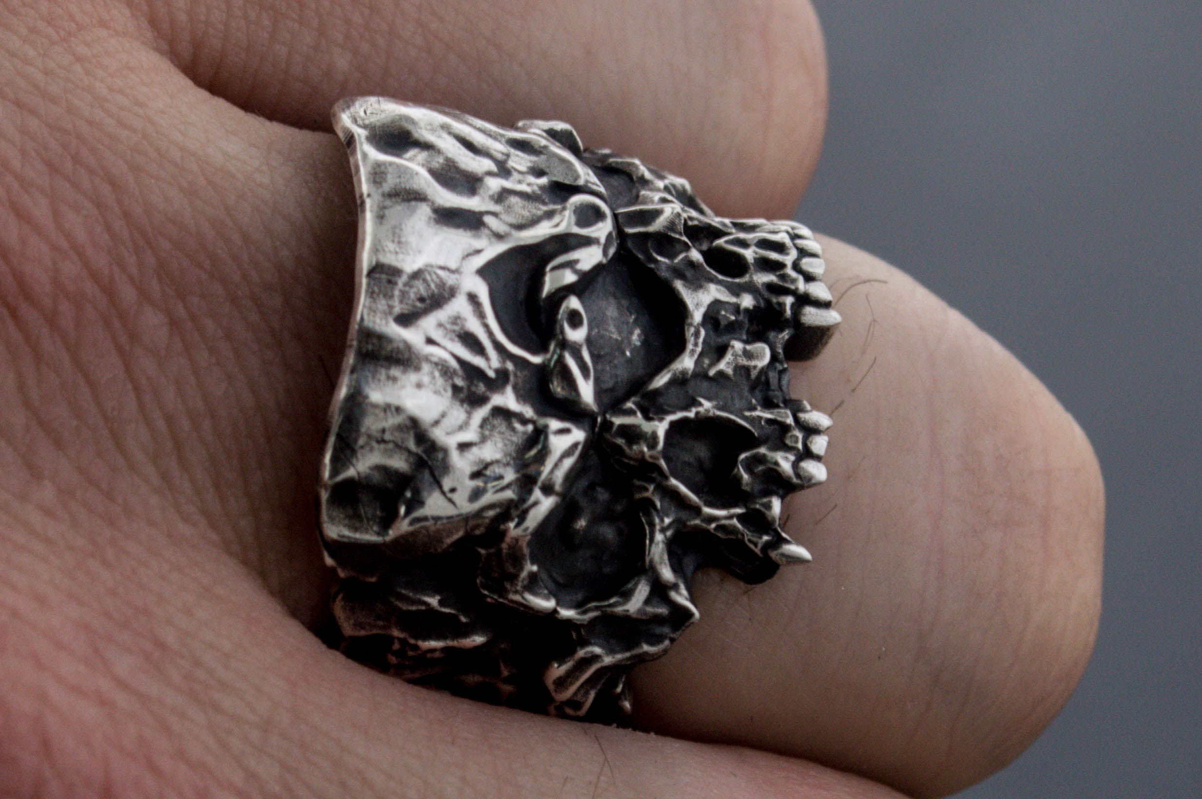 Twins Skull Ring Sterling Silver Unique Biker Jewelry - vikingworkshop