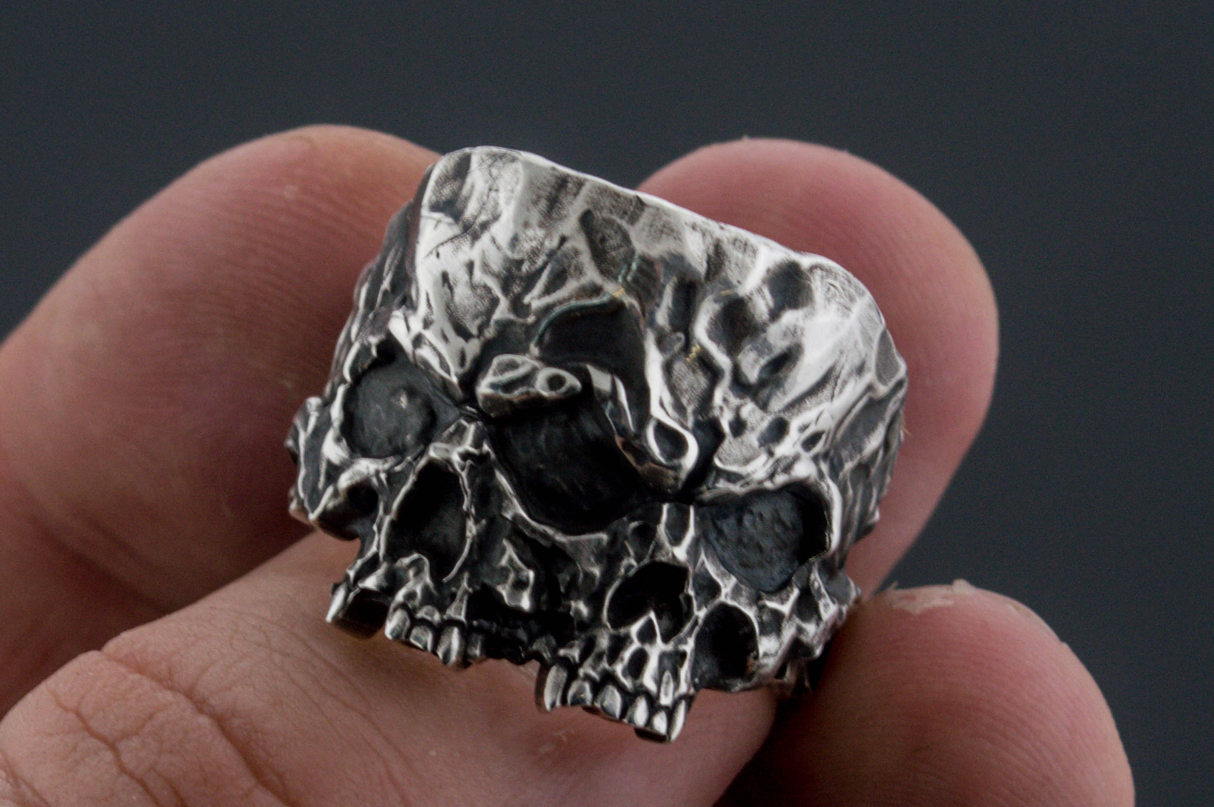 Twins Skull Ring Sterling Silver Unique Biker Jewelry - vikingworkshop