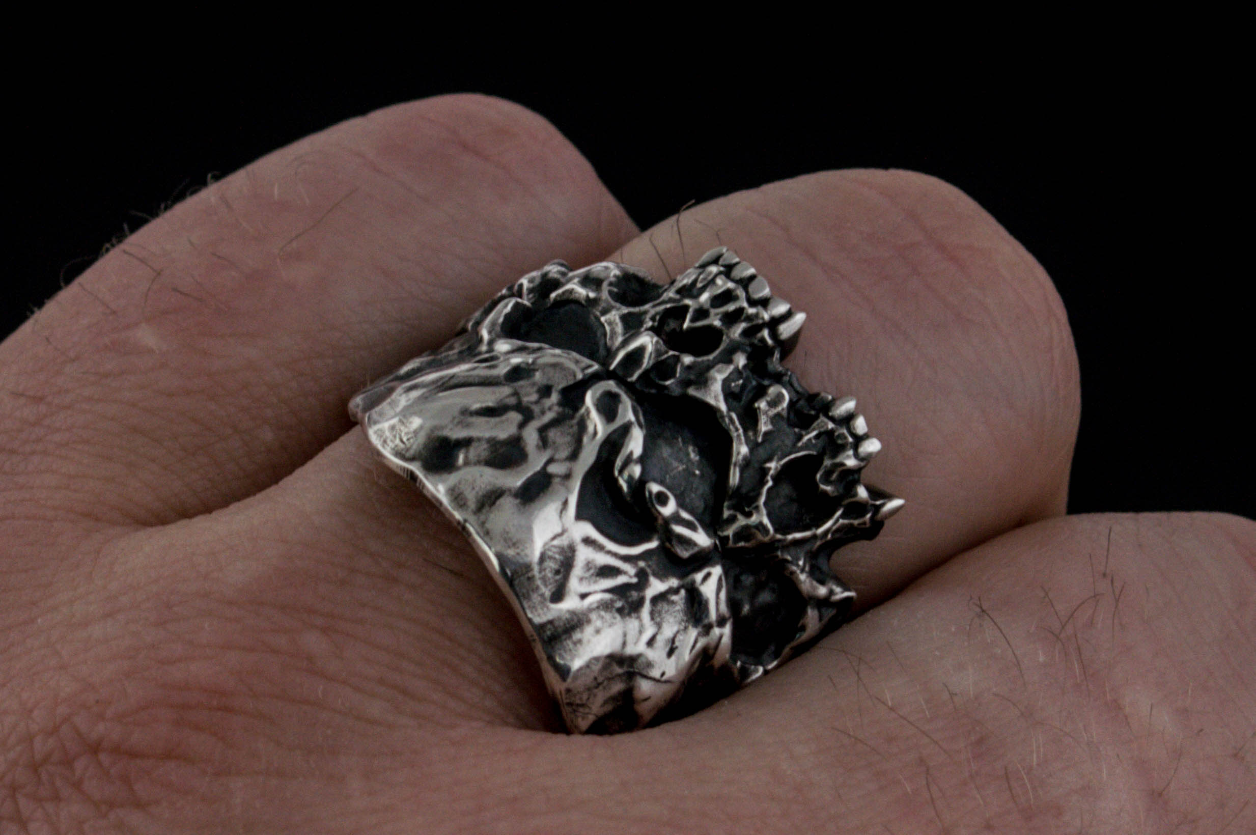 Twins Skull Ring Sterling Silver Unique Biker Jewelry - vikingworkshop